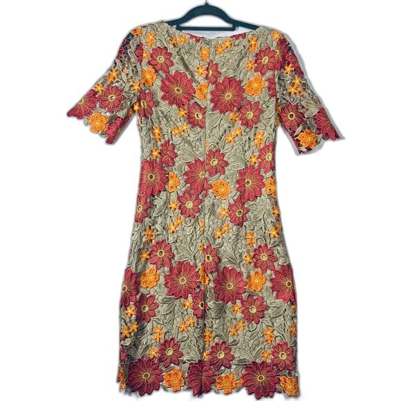 Alex Marie Dress Womens 4 Crochet Floral Embroidered Fully Lined Short Sleeve - Picture 7 of 10